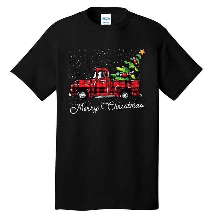 Red Buffalo Plaid Pickup Truck With Tree Merry Christmas Tall T-Shirt