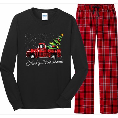 Red Buffalo Plaid Pickup Truck With Tree Merry Christmas Long Sleeve Pajama Set