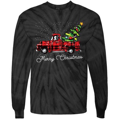 Red Buffalo Plaid Pickup Truck With Tree Merry Christmas Tie-Dye Long Sleeve Shirt