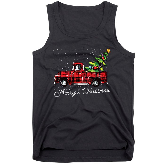 Red Buffalo Plaid Pickup Truck With Tree Merry Christmas Tank Top