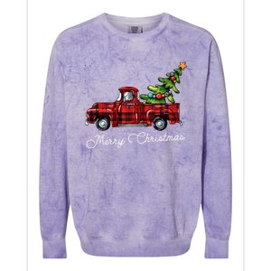 Red Buffalo Plaid Pickup Truck With Tree Merry Christmas Cute Gift Colorblast Crewneck Sweatshirt