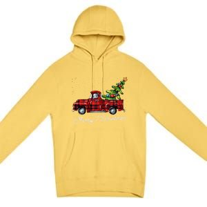 Red Buffalo Plaid Pickup Truck With Tree Merry Christmas Cute Gift Premium Pullover Hoodie