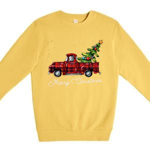 Red Buffalo Plaid Pickup Truck With Tree Merry Christmas Cute Gift Premium Crewneck Sweatshirt