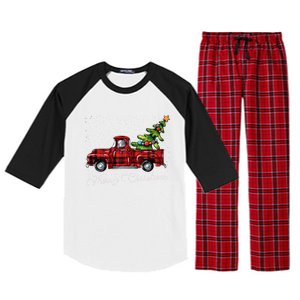 Red Buffalo Plaid Pickup Truck With Tree Merry Christmas Cute Gift Raglan Sleeve Pajama Set