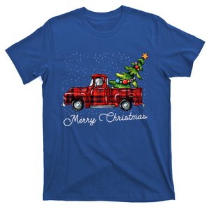 Red Buffalo Plaid Pickup Truck With Tree Merry Christmas Cute Gift T-Shirt