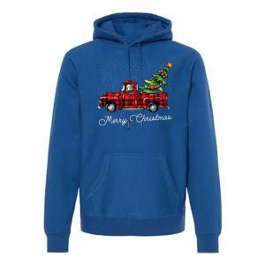 Red Buffalo Plaid Pickup Truck With Tree Merry Christmas Cute Gift Premium Hoodie