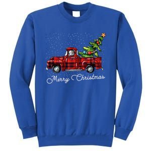 Red Buffalo Plaid Pickup Truck With Tree Merry Christmas Cute Gift Tall Sweatshirt