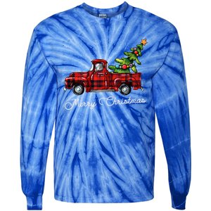 Red Buffalo Plaid Pickup Truck With Tree Merry Christmas Cute Gift Tie-Dye Long Sleeve Shirt