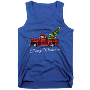 Red Buffalo Plaid Pickup Truck With Tree Merry Christmas Cute Gift Tank Top