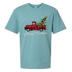 Red Buffalo Plaid Pickup Truck With Tree Merry Christmas Cute Gift Sueded Cloud Jersey T-Shirt