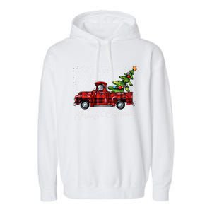 Red Buffalo Plaid Pickup Truck With Tree Merry Christmas Cute Gift Garment-Dyed Fleece Hoodie