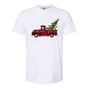 Red Buffalo Plaid Pickup Truck With Tree Merry Christmas Cute Gift Softstyle CVC T-Shirt