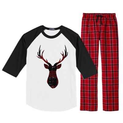 Rustic Buffalo Plaid Red Christmas Reindeer Folksy Xmas Gift Funny Gift Raglan Sleeve Pajama Set