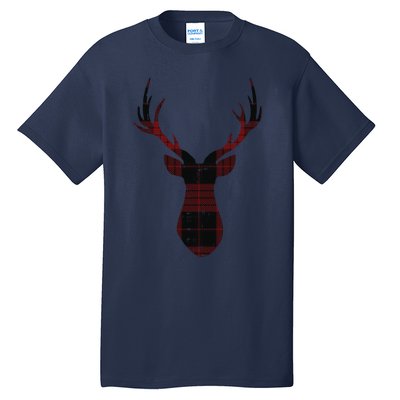 Rustic Buffalo Plaid Red Christmas Reindeer Folksy Xmas Gift Funny Gift Tall T-Shirt