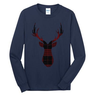 Rustic Buffalo Plaid Red Christmas Reindeer Folksy Xmas Gift Funny Gift Tall Long Sleeve T-Shirt