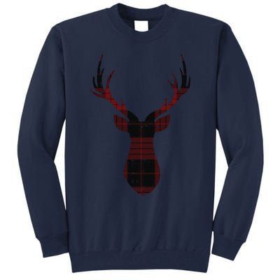 Rustic Buffalo Plaid Red Christmas Reindeer Folksy Xmas Gift Funny Gift Tall Sweatshirt