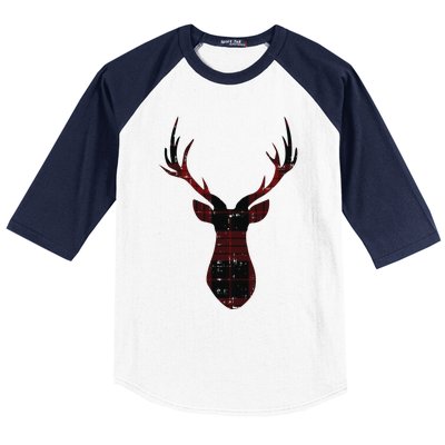 Rustic Buffalo Plaid Red Christmas Reindeer Folksy Xmas Gift Funny Gift Baseball Sleeve Shirt