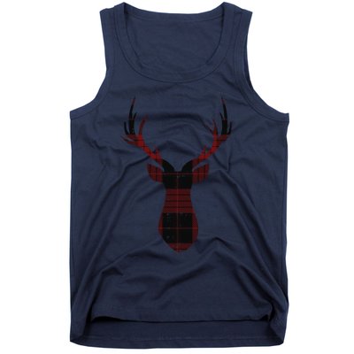 Rustic Buffalo Plaid Red Christmas Reindeer Folksy Xmas Gift Funny Gift Tank Top