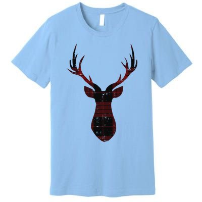 Rustic Buffalo Plaid Red Christmas Reindeer Folksy Xmas Gift Funny Gift Premium T-Shirt