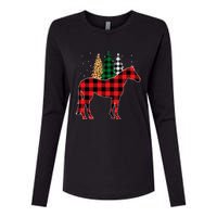 Red Buffalo Plaid Horse Tree Leopard Print Christmas Pajamas Womens Cotton Relaxed Long Sleeve T-Shirt