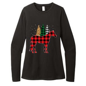 Red Buffalo Plaid Horse Tree Leopard Print Christmas Pajamas Womens CVC Long Sleeve Shirt