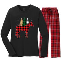 Red Buffalo Plaid Horse Tree Leopard Print Christmas Pajamas Women's Long Sleeve Flannel Pajama Set 