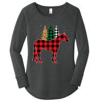 Red Buffalo Plaid Horse Tree Leopard Print Christmas Pajamas Women's Perfect Tri Tunic Long Sleeve Shirt