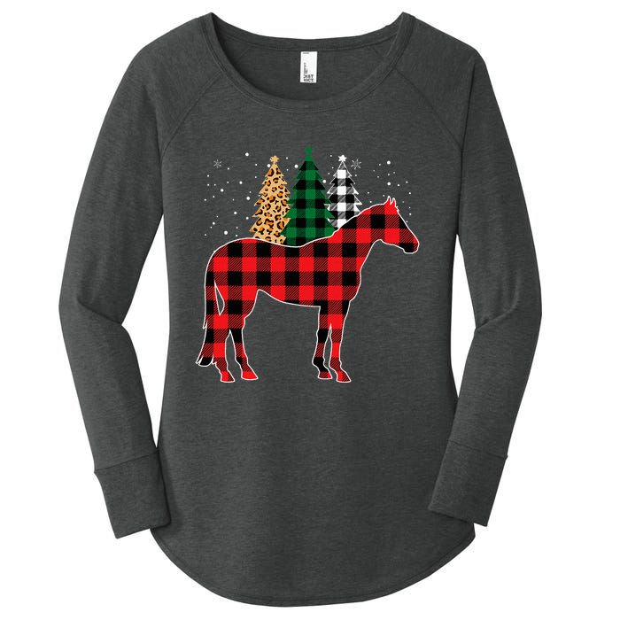 Red Buffalo Plaid Horse Tree Leopard Print Christmas Pajamas Women's Perfect Tri Tunic Long Sleeve Shirt