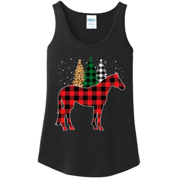 Red Buffalo Plaid Horse Tree Leopard Print Christmas Pajamas Ladies Essential Tank