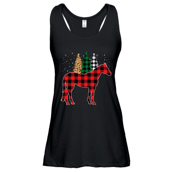 Red Buffalo Plaid Horse Tree Leopard Print Christmas Pajamas Ladies Essential Flowy Tank