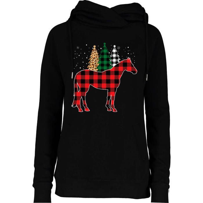 Red Buffalo Plaid Horse Tree Leopard Print Christmas Pajamas Womens Funnel Neck Pullover Hood