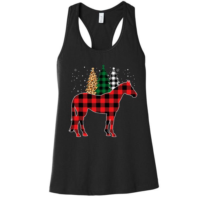 Red Buffalo Plaid Horse Tree Leopard Print Christmas Pajamas Women's Racerback Tank