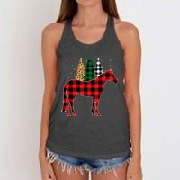 Red Buffalo Plaid Horse Tree Leopard Print Christmas Pajamas Women's Knotted Racerback Tank