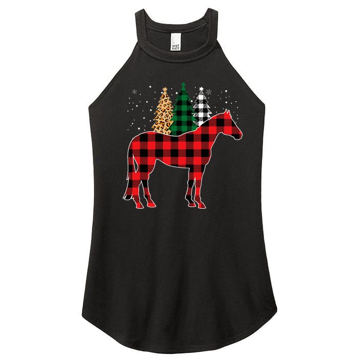 Red Buffalo Plaid Horse Tree Leopard Print Christmas Pajamas Women's Perfect Tri Rocker Tank