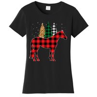 Red Buffalo Plaid Horse Tree Leopard Print Christmas Pajamas Women's T-Shirt