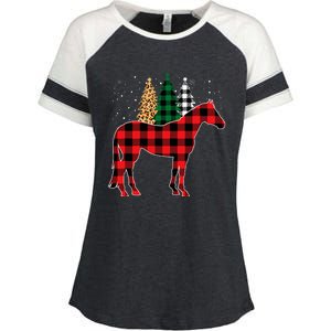 Red Buffalo Plaid Horse Tree Leopard Print Christmas Pajamas Enza Ladies Jersey Colorblock Tee