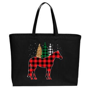 Red Buffalo Plaid Horse Tree Leopard Print Christmas Pajamas Cotton Canvas Jumbo Tote