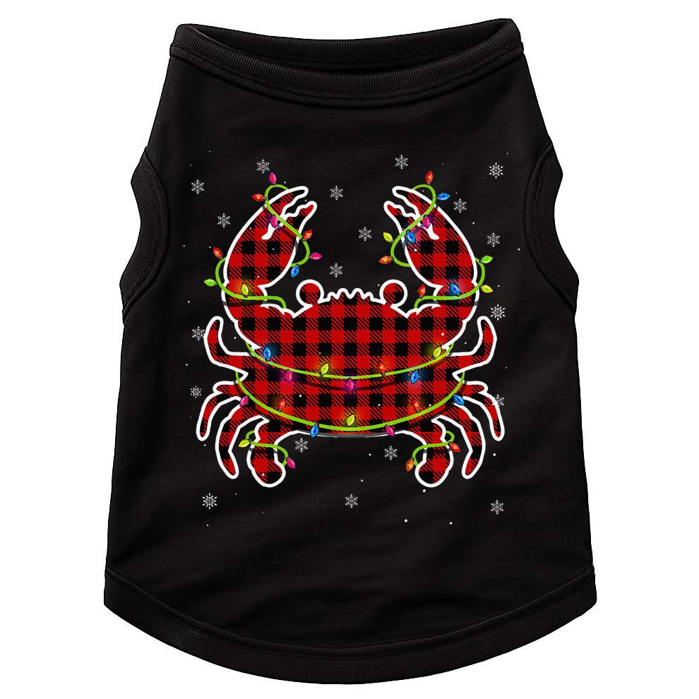 Red Buffalo Plaid Crab Santa Christmas Pajama Matching Doggie Tank