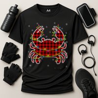 Red Buffalo Plaid Crab Santa Christmas Pajama Matching Cooling Performance Crew T-Shirt