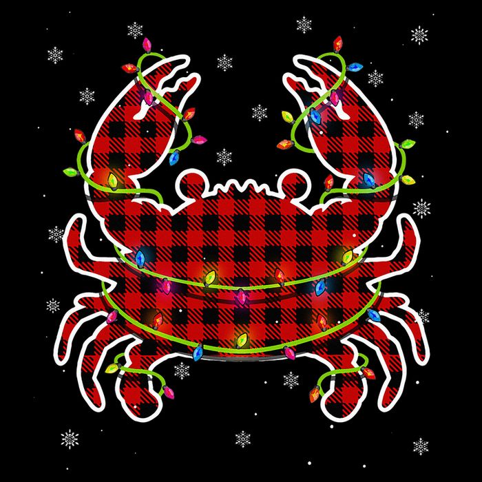 Red Buffalo Plaid Crab Santa Christmas Pajama Matching Cooling Performance Crew T-Shirt