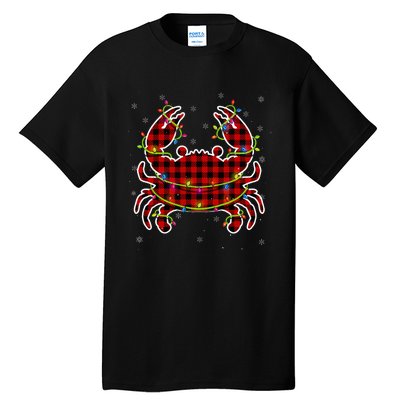 Red Buffalo Plaid Crab Santa Christmas Pajama Matching Tall T-Shirt