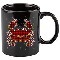 Red Buffalo Plaid Crab Santa Christmas Pajama Matching 11oz C Handle Ceramic Mug