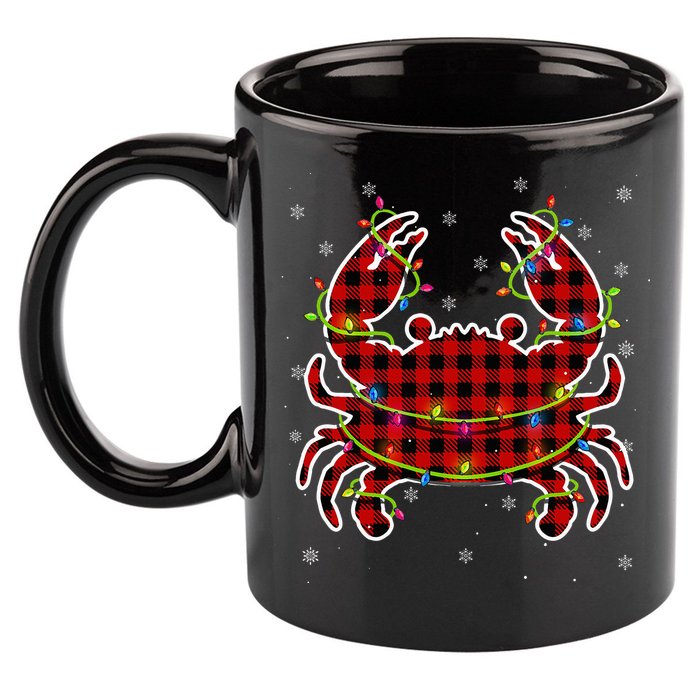 Red Buffalo Plaid Crab Santa Christmas Pajama Matching 11oz C Handle Ceramic Mug