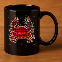 Red Buffalo Plaid Crab Santa Christmas Pajama Matching 11oz C Handle Ceramic Mug