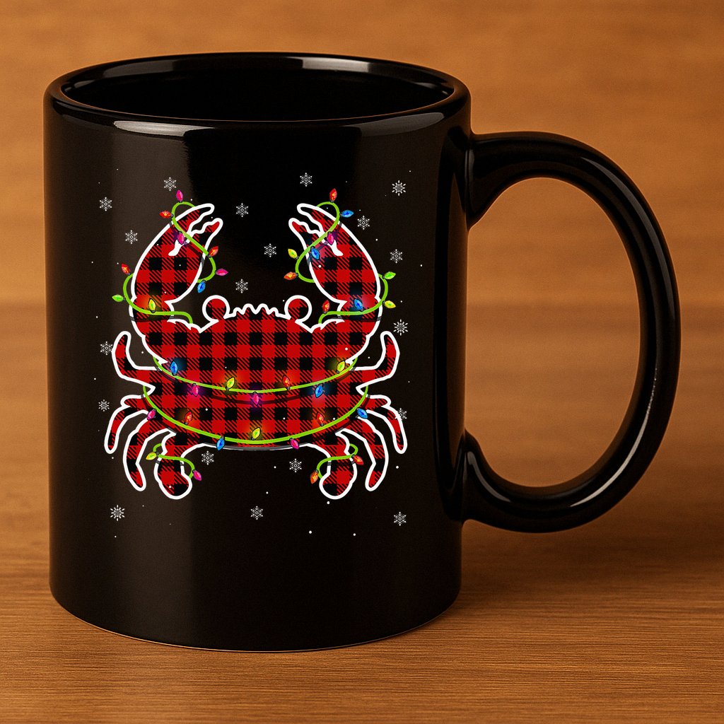 Red Buffalo Plaid Crab Santa Christmas Pajama Matching 11oz C Handle Ceramic Mug