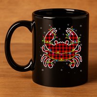 Red Buffalo Plaid Crab Santa Christmas Pajama Matching 11oz C Handle Ceramic Mug