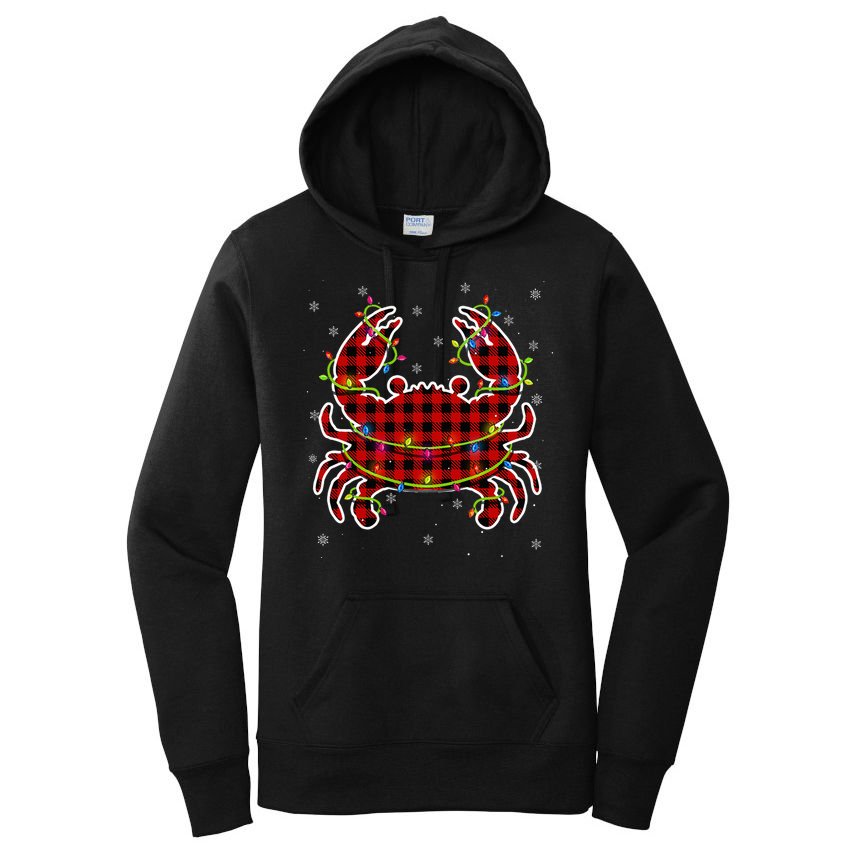 Red Buffalo Plaid Crab Santa Christmas Pajama Matching Women's Pullover Hoodie