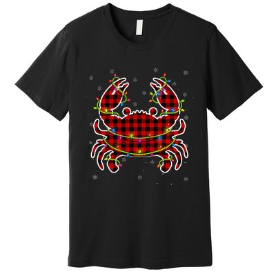 Red Buffalo Plaid Crab Santa Christmas Pajama Matching Premium T-Shirt