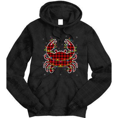 Red Buffalo Plaid Crab Santa Christmas Pajama Matching Tie Dye Hoodie