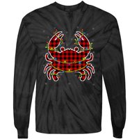 Red Buffalo Plaid Crab Santa Christmas Pajama Matching Tie-Dye Long Sleeve Shirt